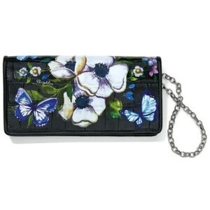 Brighton Black Floral & Blue Butterfly Chain Wallet Noir Jardin